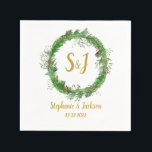 Monogram | Winter Greenery Wandey Bröllop Pappersservett<br><div class="desc">Monogramutandning med vinter-grön och bär idealisk för vinter-bröllopet. Matchar stationär tillgänglig. Det här är ett redo för mall där du kan lägga till bröllop-information till.</div>