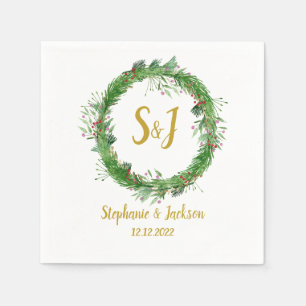 Monogram Winter Greenery Wandey Bröllop Pappersservett