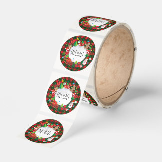 Monogram Winter Holiday Christmas Scottish Pattern Runt Klistermärke