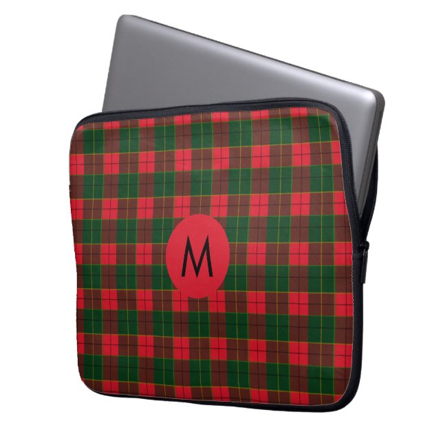 Monogram Winter Holiday Tartan pattern Scottish Laptop Fodral (Framsidan Vänster)
