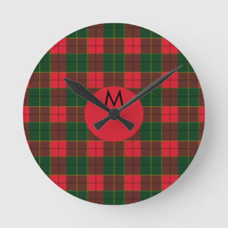 Monogram Winter Holiday Tartan pattern Scottish Rund Klocka
