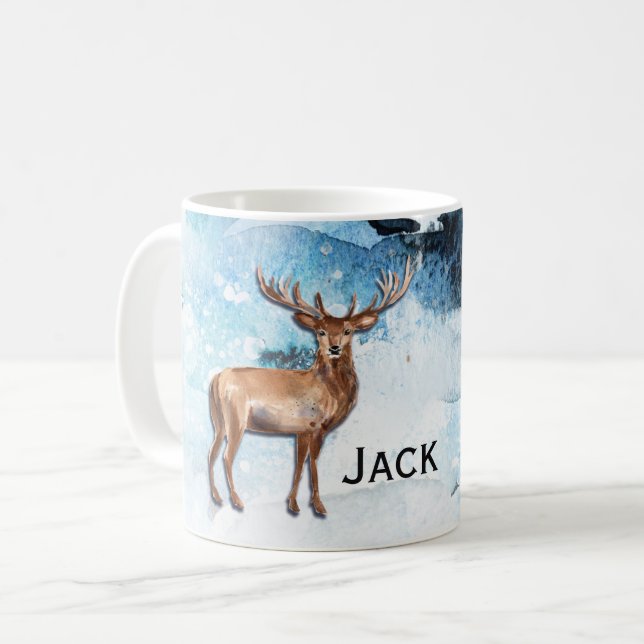 Monogram Winter Stag-Fridluftsmänniska Kaffemugg (Framsida vänster)