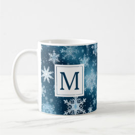Monogram Winter Wonderland Snöflingor Blue White Kaffemugg