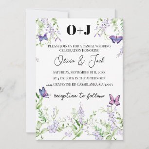 Monogram wisteria blomsterfjäril Bröllop Inbjudningar