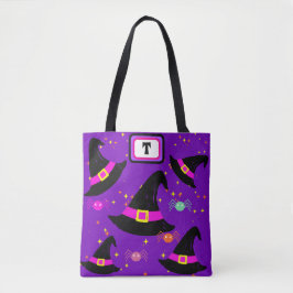Monogram Witches Halloween Hats Lila Tote Bag Tygkasse