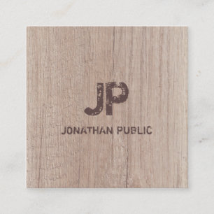 Monogram Wood Board Se Elegant Distress Text Fyrkantigt Visitkort