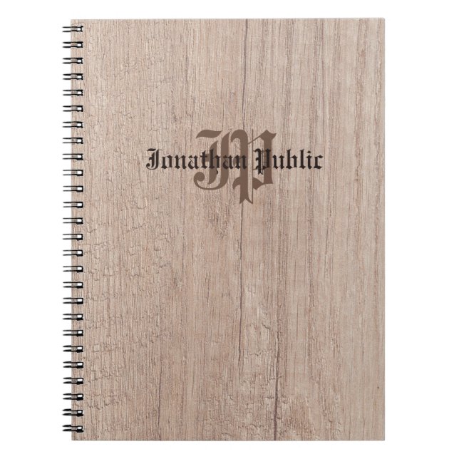 Monogram Wood Board ser gammal skriptmall Anteckningsbok (Framsidan)