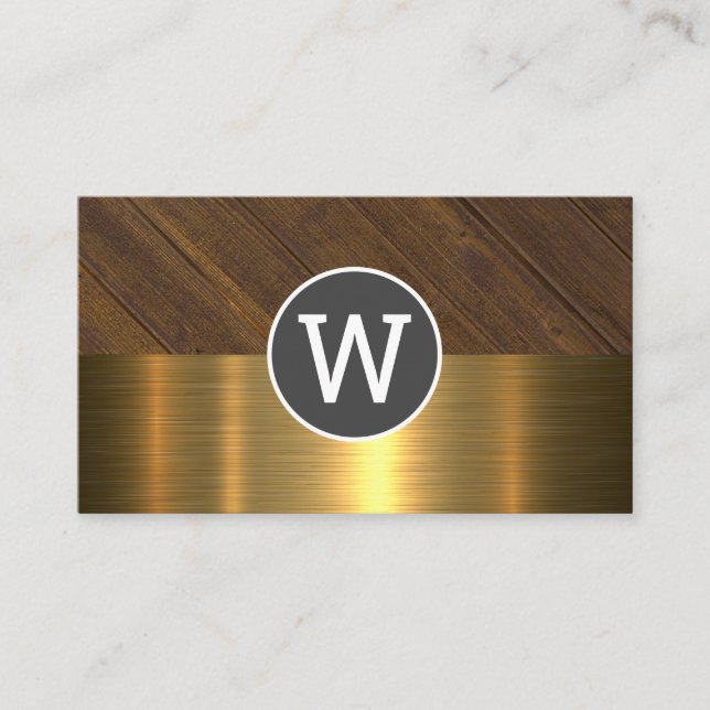 Monogram Wood Guld Metallic Visitkort (Framsida)