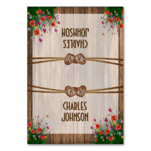 Monogram Wood Hearts med Wildblomma - Placera kort