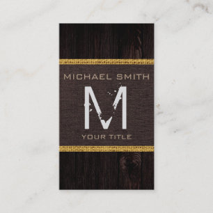 Monogram Wood look Brown Burlap Rustic Visitkort