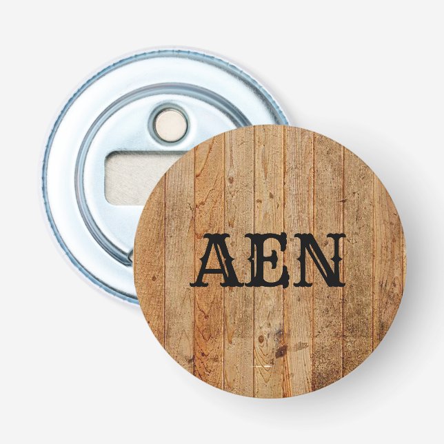 Monogram Wood Rustic Land Brown Black Flasköppnare (Framsidan)