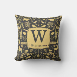 Monogram Woodland Helgdag Dekorativ kudde/Guld Kudde