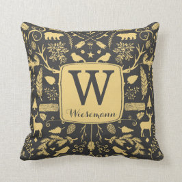 Monogram Woodland Helgdag Dekorativ kudde/Guld Kudde