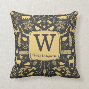 Monogram Woodland Helgdag Dekorativ kudde/Guld Kudde