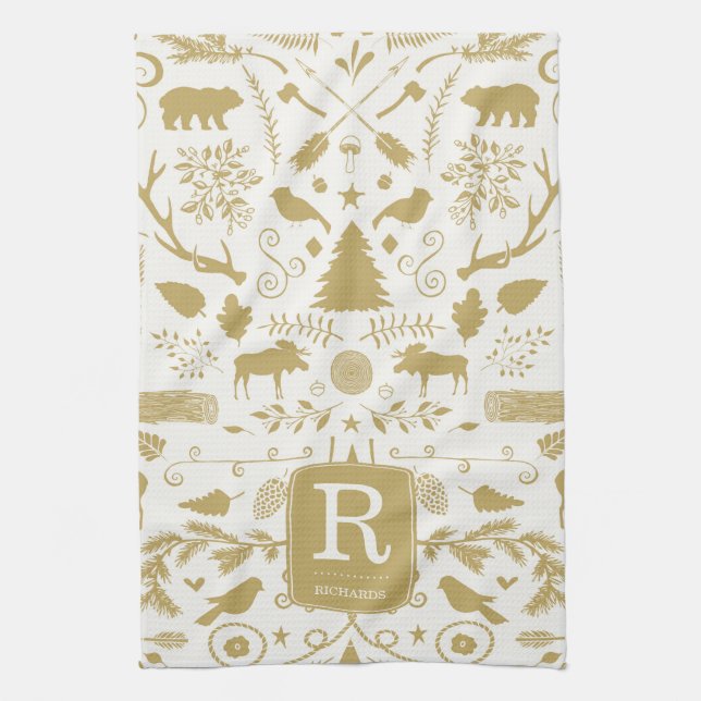 Monogram Woodland Helgdag Kitchen Towel Kökshandduk (Vertikal)