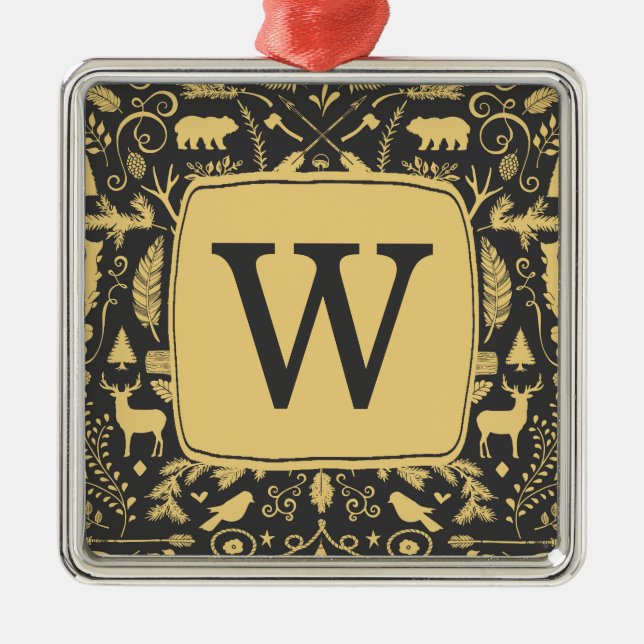 Monogram Woodland Helgdag Ornament (Framsidan)