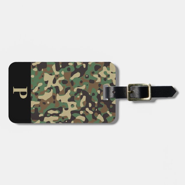 Monogram Woodland Tan Grön Kamouflage Svart Bagagebricka (Horisontell Framsida)