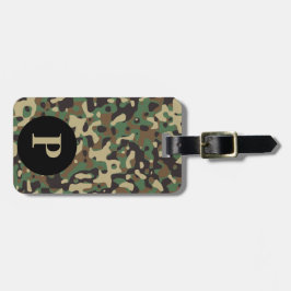 Monogram Woodland Tan Grönt Camo Camouflage Circle Bagagebricka