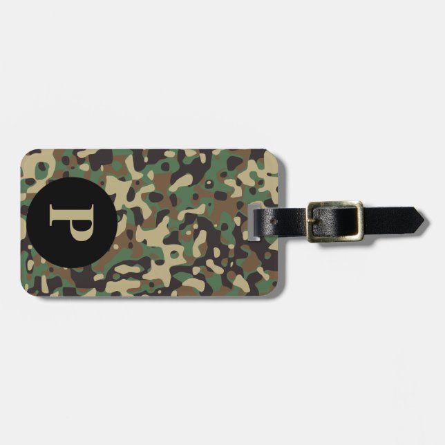 Monogram Woodland Tan Grönt Camo Camouflage Circle Bagagebricka (Horisontell Framsida)