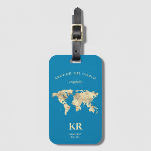 Monogram World Map Traveler Ocean Blue Bagagebricka