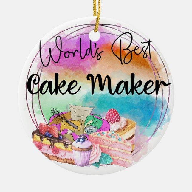 Monogram World's Best Cake Maker Julgransprydnad Keramik (Framsidan)