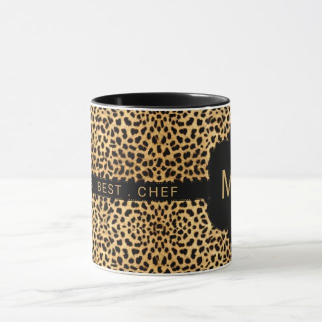 Monogram World's Best Chef Cheetah Print Mugg (Center)