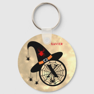 Monogram X Halloween Himlar Witch Spiders Namn Nyckelring