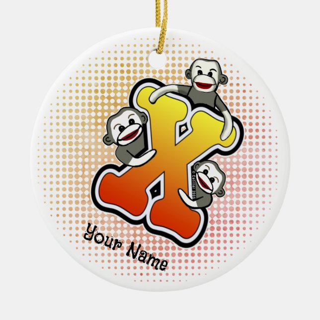 Monogram X Sock monkey Julgransprydnad Keramik (Framsidan)