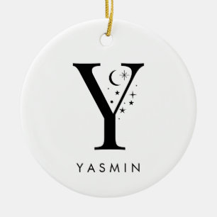Monogram Y Celestial Namn Julgransprydnad Keramik