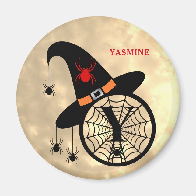 Monogram Y Halloween Himlar Witch Spiders Namn Magnet (Framsidan)