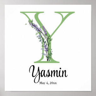 Monogram Y Lavendel Eukalyptus barnkammar Poster