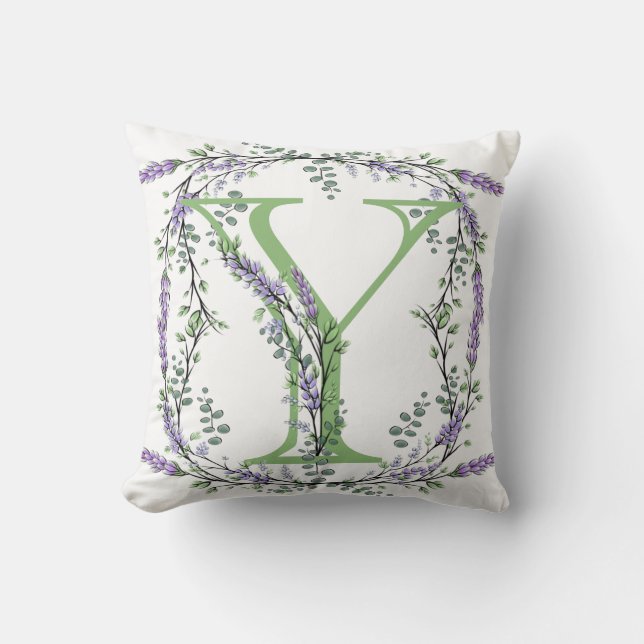 Monogram Y Lavender Eucalyptus botaniskt tema Kudde (Framsida)