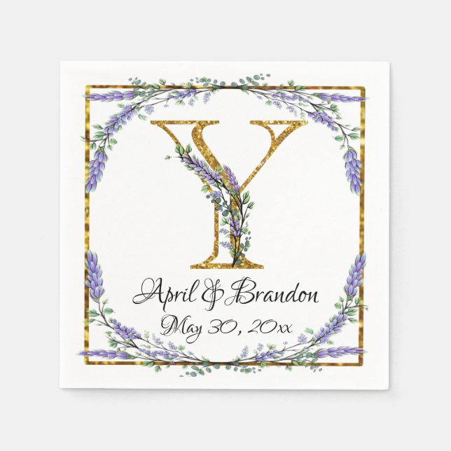 Monogram Y, Lavender Eucalyptus, gold sparkle   Pappersservett (Framsidan)