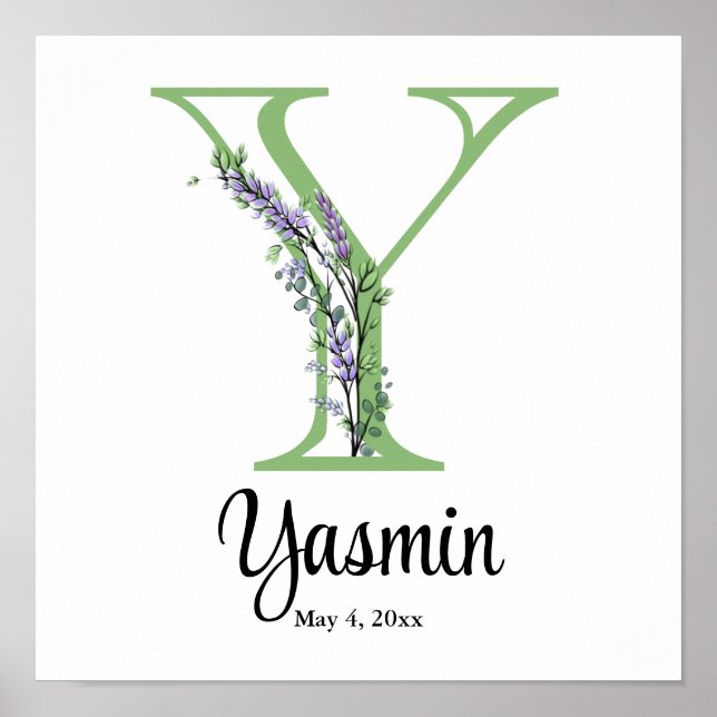 Monogram Y Lavender Eucalyptus plantskolor Poster (Framsidan)