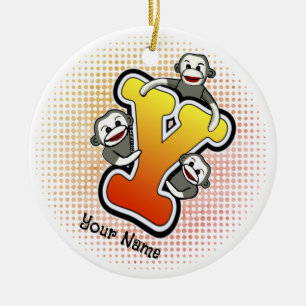 Monogram Y Sock monkey Julgransprydnad Keramik