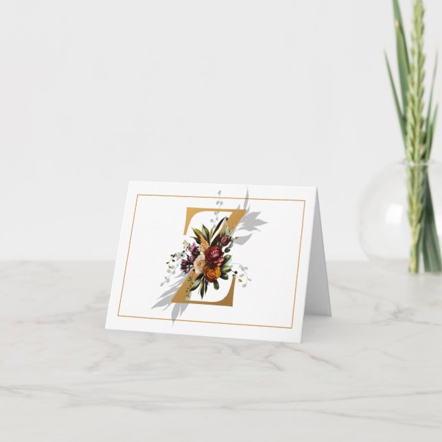 Monogram Z Guld Monogram Blommig Anteckningskort (Framsida)