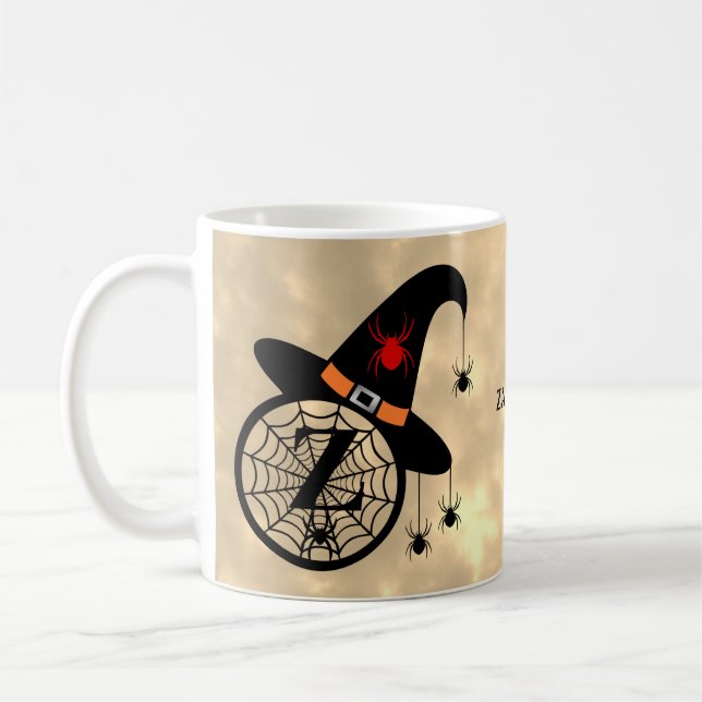 Monogram Z Halloween Himlar Witch Spiders Namn Kaffemugg (Vänster)