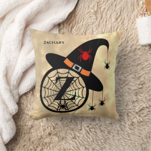 Monogram Z Halloween Himlar Witch Spiders Namn Kudde