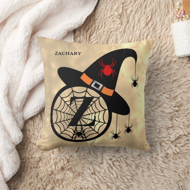 Monogram Z Halloween Himlar Witch Spiders Namn Kudde (Filt)