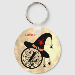 Monogram Z Halloween Himlar Witch Spiders Namn Nyckelring