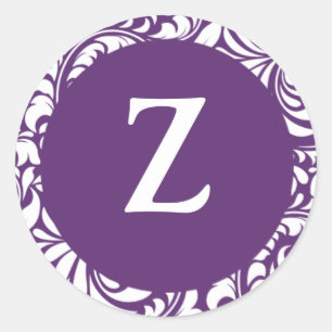 Monogram Z Plum Färg Bröllop Teme Monogram försegl Runt Klistermärke