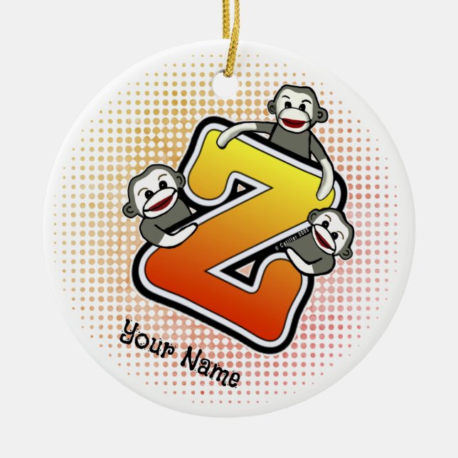 Monogram Z Sock monkey Julgransprydnad Keramik (Framsidan)