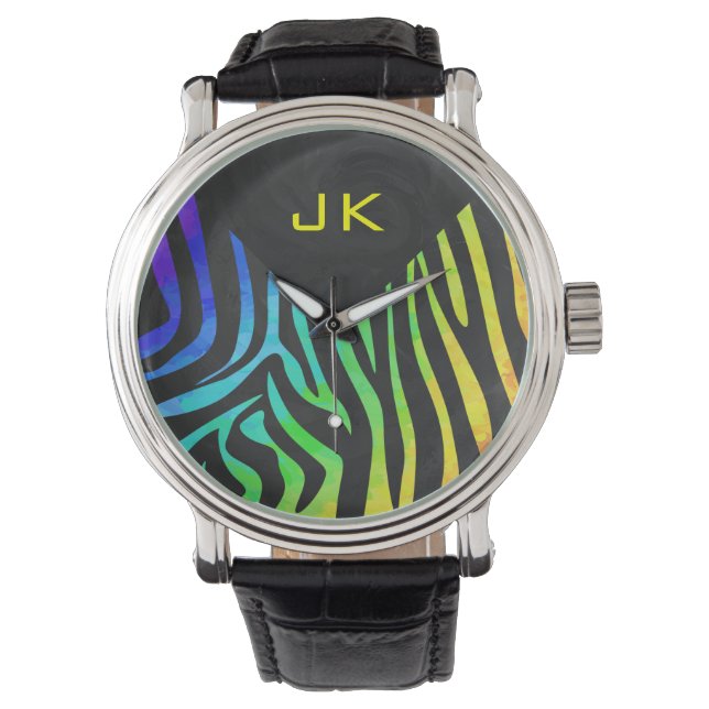 Monogram Zebra Black och Rainbow Print Armbandsur (Framsida)