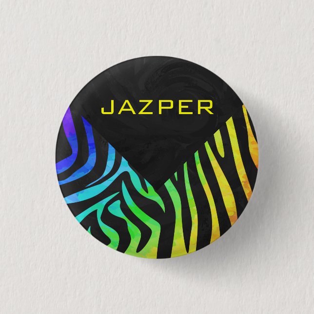 Monogram Zebra Black och Rainbow Print Knapp (Framsida)