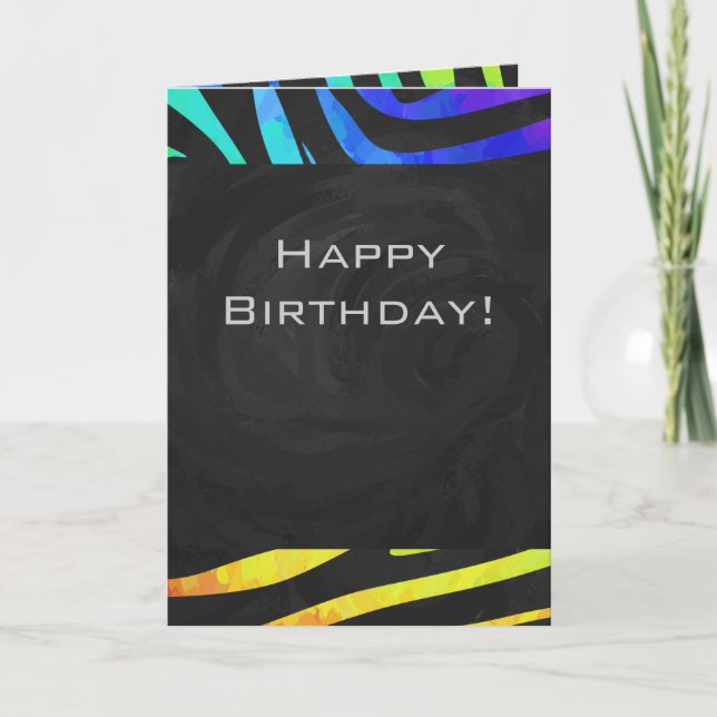 Monogram Zebra Black och Rainbow Print Kort (Framsida)