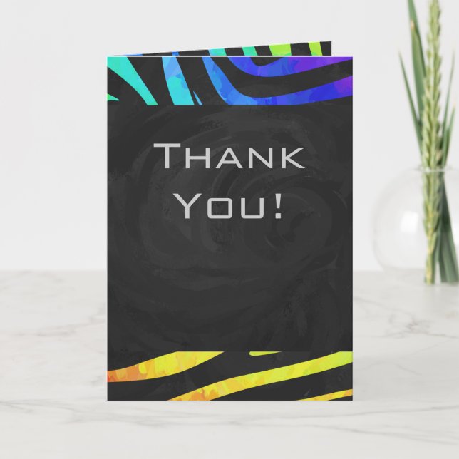 Monogram Zebra Black och Rainbow Print Kort (Framsida)