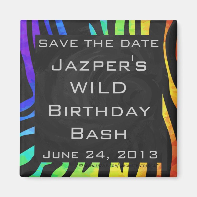 Monogram Zebra Black och Rainbow Print Magnet (Framsidan)