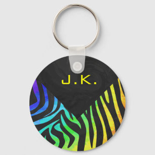 Monogram Zebra Black och Rainbow Print Nyckelring