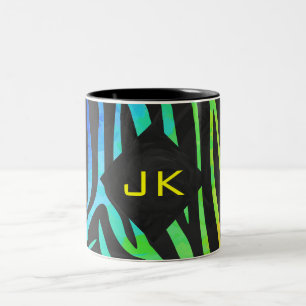 Monogram Zebra Black och Rainbow Print Två-Tonad Mugg
