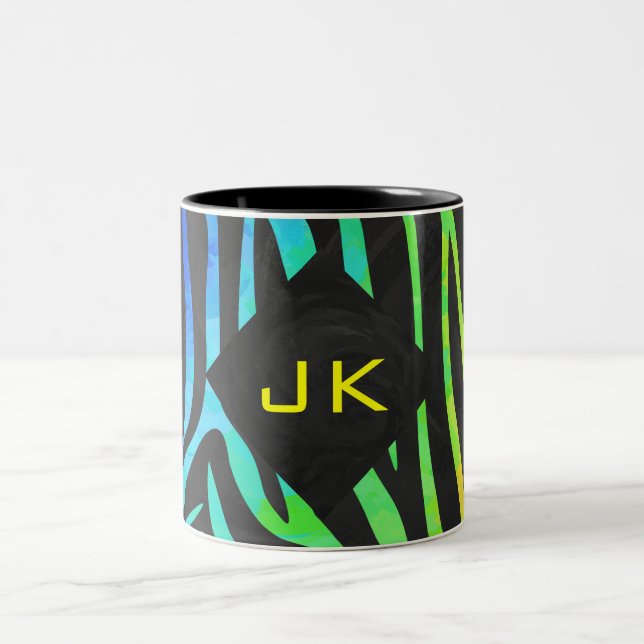 Monogram Zebra Black och Rainbow Print Två-Tonad Mugg (Center)
